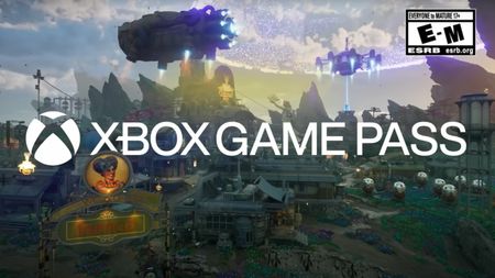 The Xbox Game Pass logo in front of a sci-fi game