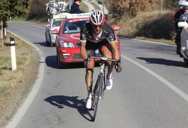 Fabian Cancellara (RadioShack-Nissan) rides alone to the finish at Strade Bianche