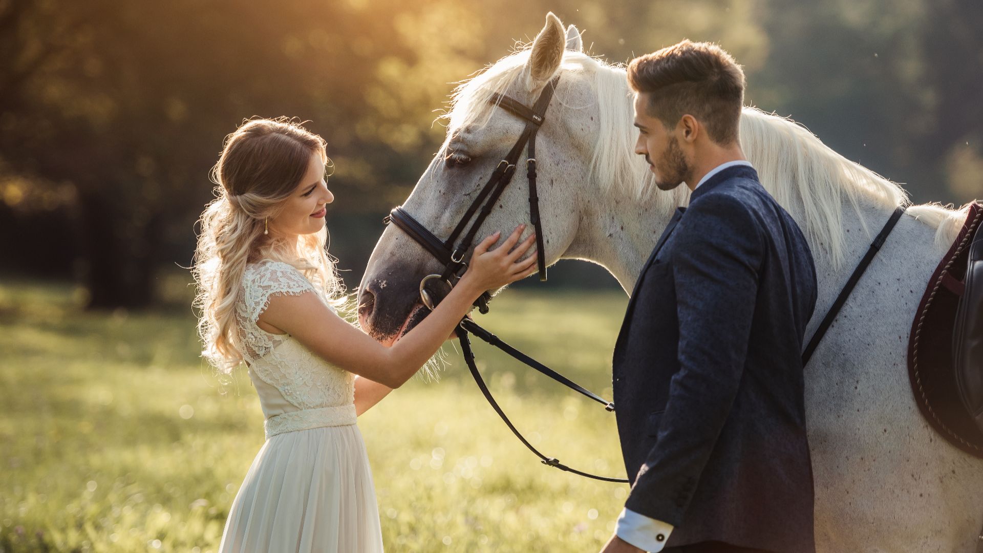 horse with bride and groom