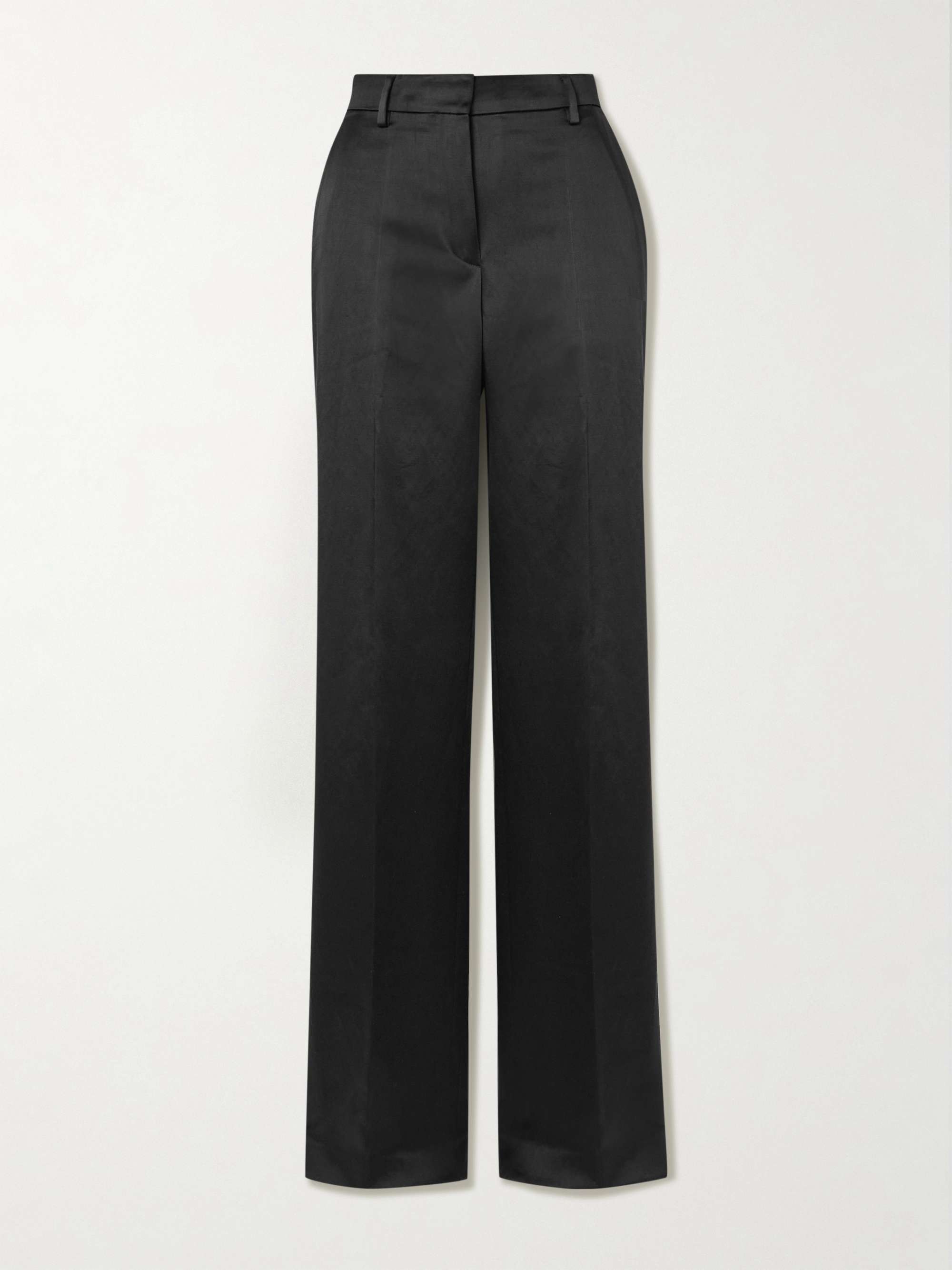 Washed Cotton-Blend Satin Slim-Leg Pants