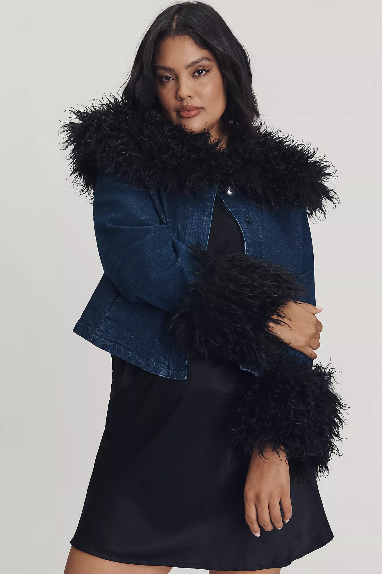 Tt Studios Kimmy Faux Fur Trim Crop Jacket