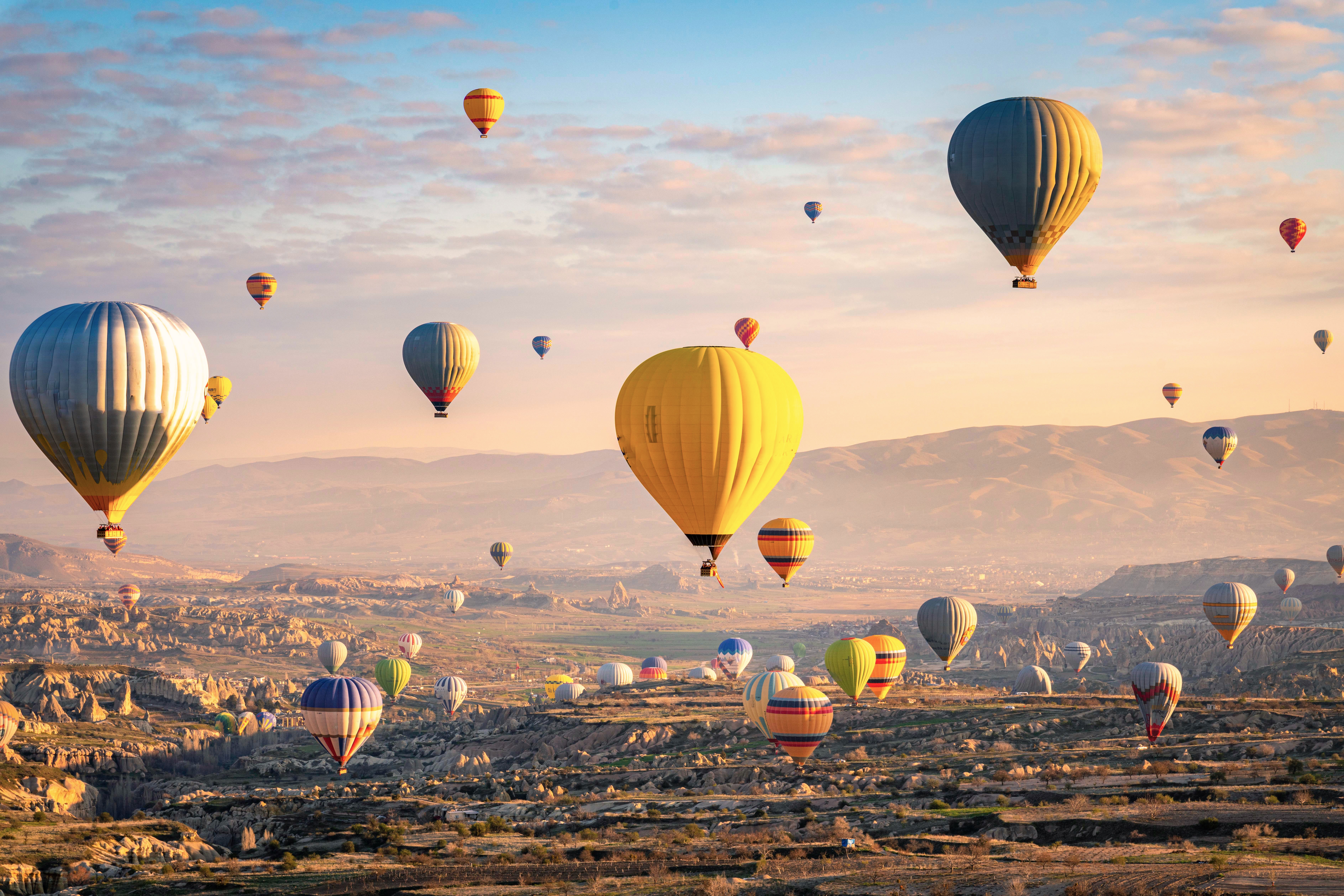 Hot air balloons at sunrise in Cappadocia