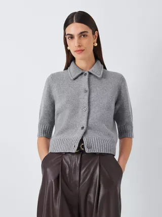 John Lewis Cute Wool Blend Collared Cardigan, Grey