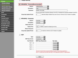 Select WPA2 encryption for Wi-Fi