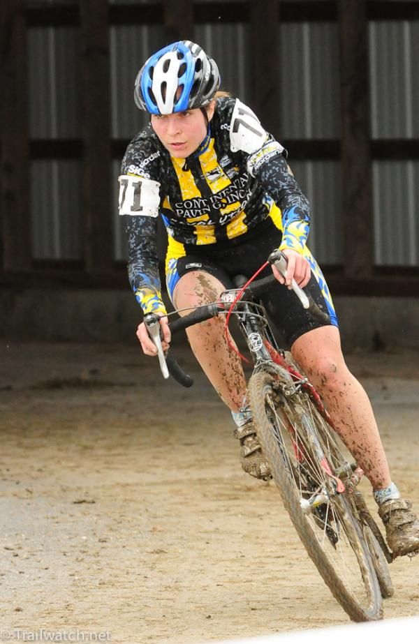 Shiela Vibert (Sunapee Racing) exiting the cow barn that the riders passed through every lap.