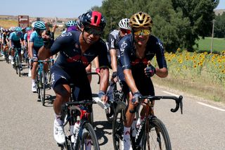 MOLINA DE ARAGON SPAIN AUGUST 17 LR Jhonnatan Narvaez Prado of Ecuador and Richard Carapaz of Ecuador and Team INEOS Grenadiers pose for a photograph during the 76th Tour of Spain 2021 Stage 4 a 1639km stage from El Burgo de Osma to Molina de Aragn 1134m lavuelta LaVuelta21 on August 17 2021 in Molina de Aragn Spain Photo by Gonzalo Arroyo MorenoGetty Images