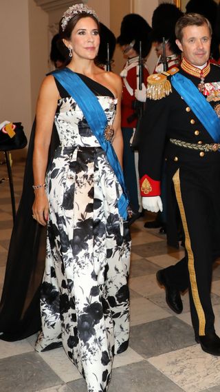 Crown Princess Mary and Crown Prince Frederik of Denmark arrive for the state dinner at Christiansborg Palace