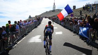 Edward Theuns of Belgium and Team Lidl - Trek competes climbing to the Mont Ventoux (1902m) while fans cheers during the 112th Tour de France 2025, Stage 16 a 171.5km stage from Montpellier to Mont Ventoux 1902m 