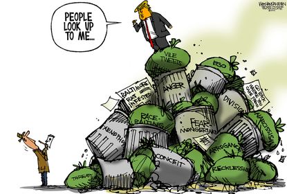 Political Cartoon People Look Up To Me Trump Garbage Heap