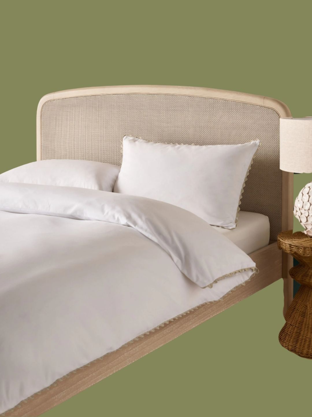 Next, Rattan Lime Washed Oak Effect Matson Wooden Bed Frame