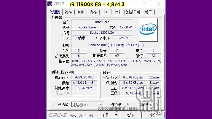 Core i9-11900 High-Clocked Engineering Sample
