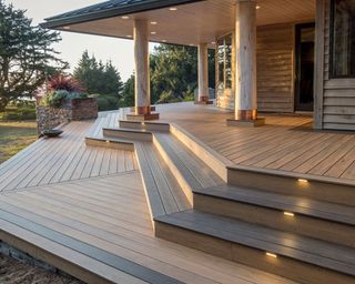 tiered decking design with steps and integral lighting