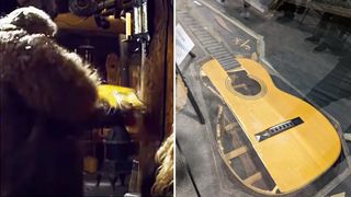 Kurt Russell and the smashed The Hateful Eight Martin parlor guitar