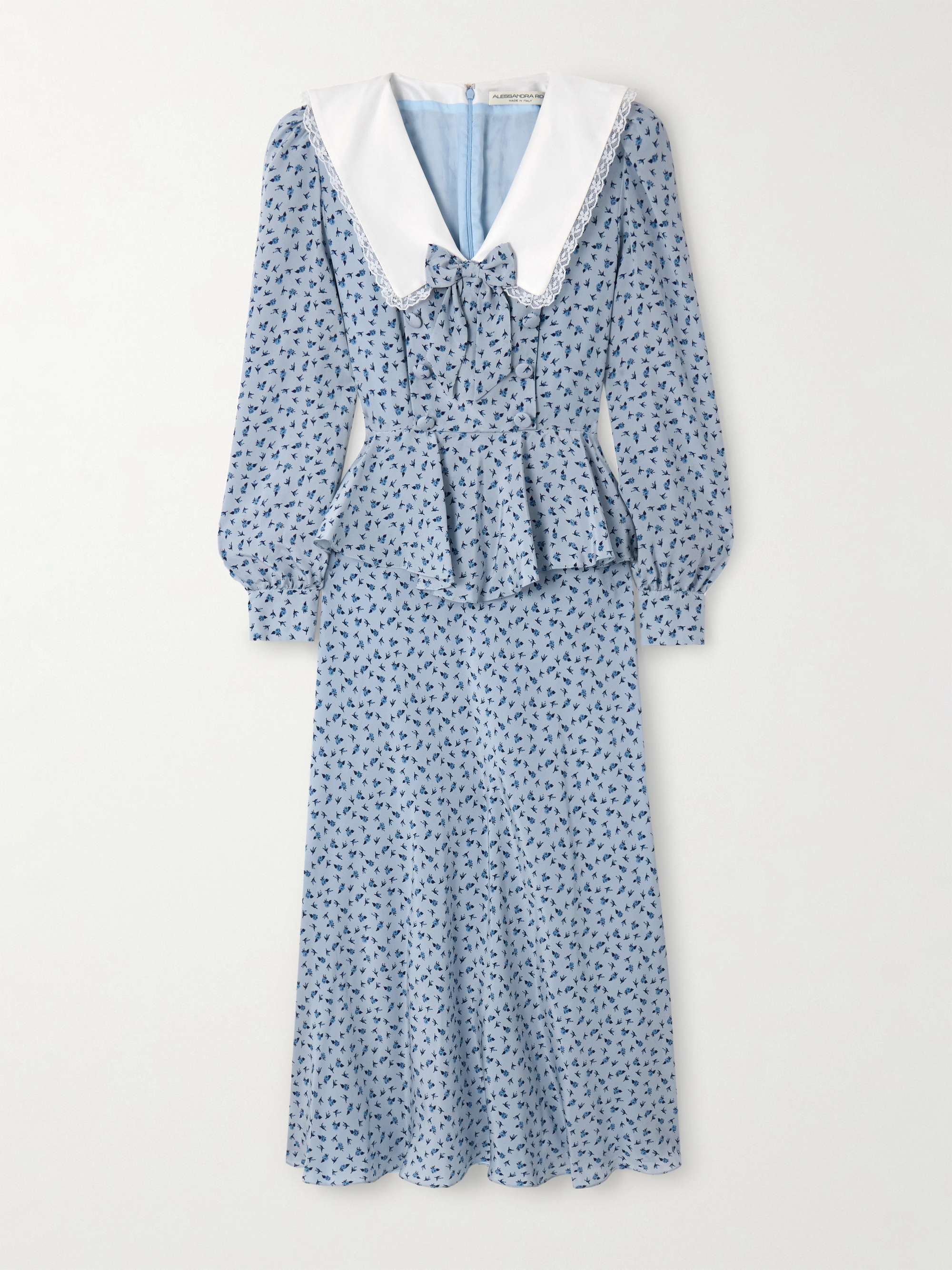 Envers Lace and Mikado-Trimmed Floral-Print Crepe De Chine Peplum Midi Dress