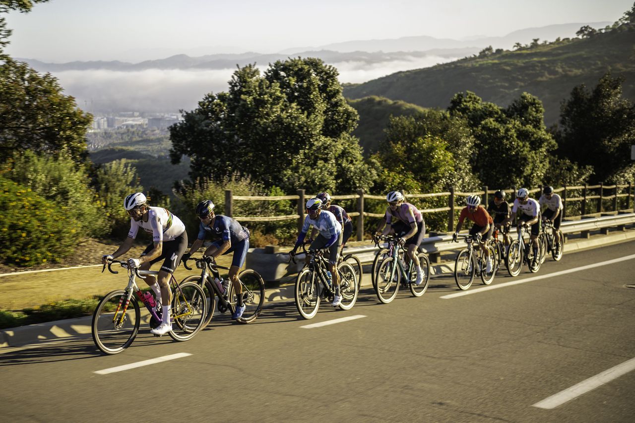 Matthew Beers (Specialized Off-road) at the front of the lead men on early miles at 2024 BWR California