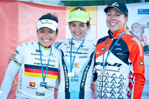 Women's podium: Sabine Spitz, Tereza Hurikova, Annika Langvad