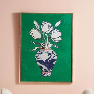 artwork of flower vase and green background