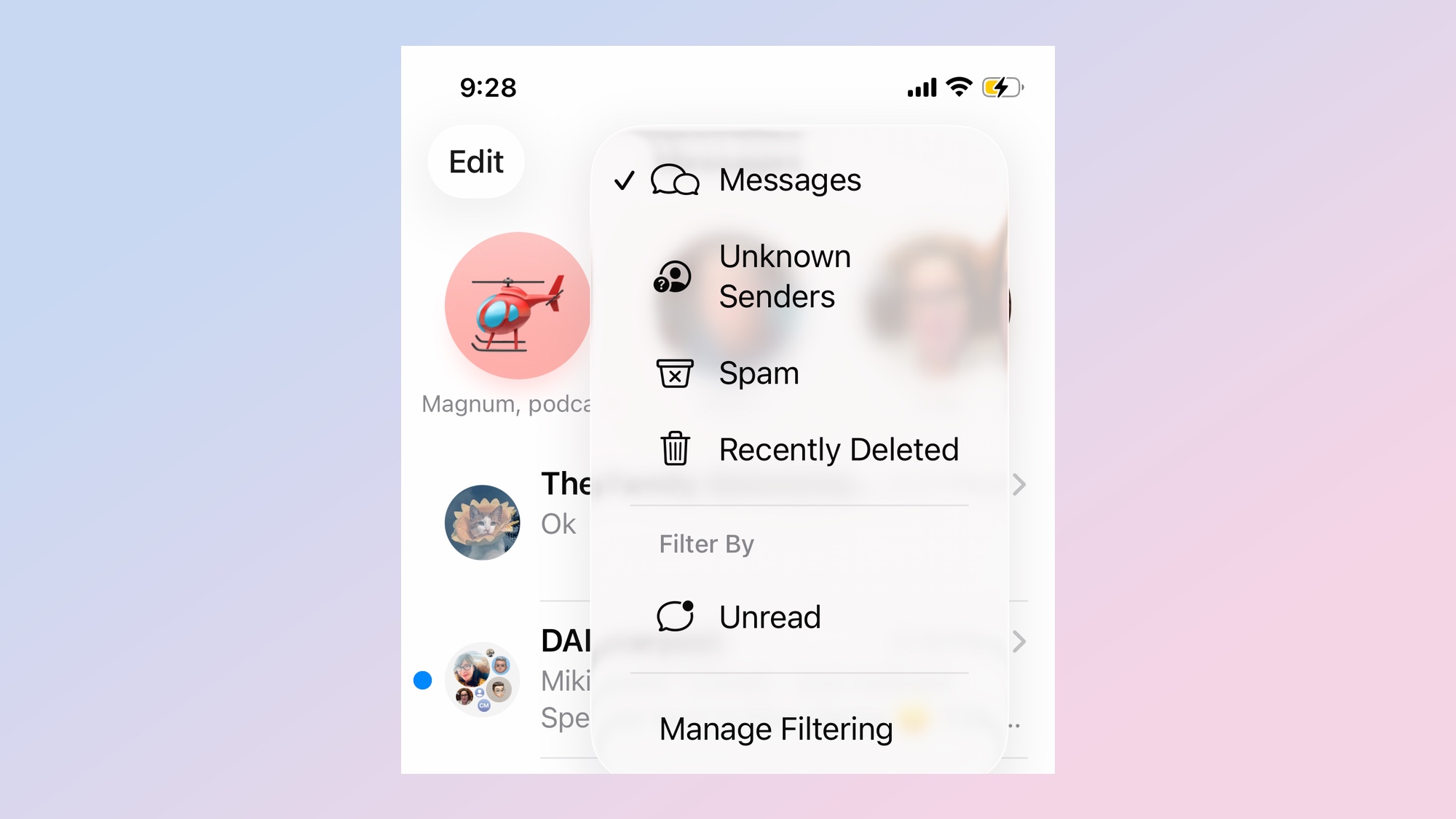 Message filtering in iOS 26 Messages
