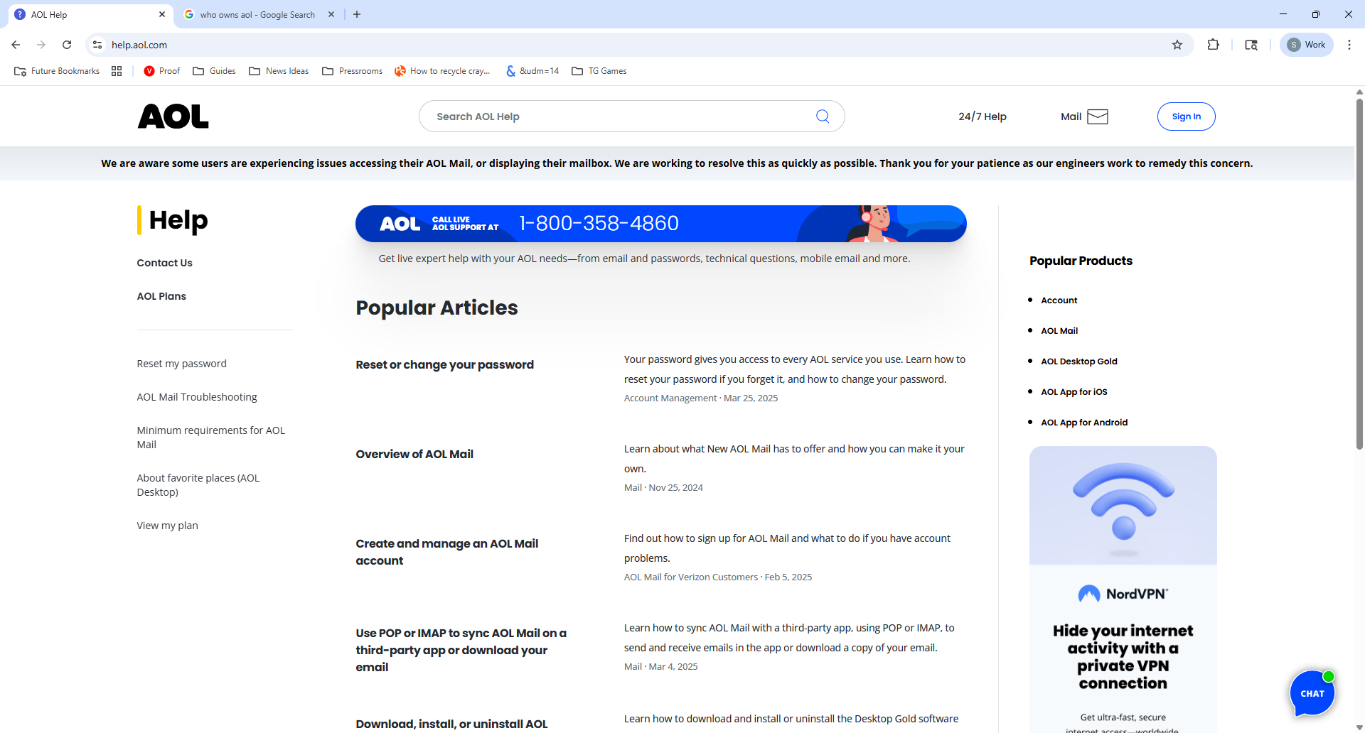AOL mail outage 7-24-2025