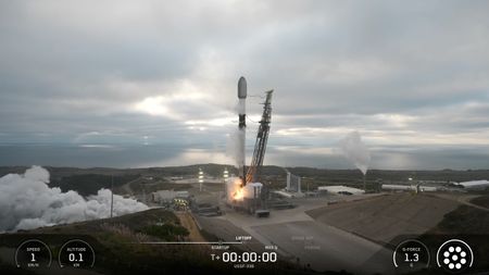 A SpaceX Falcon 9 rocket launches the classified USSF-366 mission for the U.S. Space Force from Vandenberg Space Force Base in California on Aug. 15, 2026.