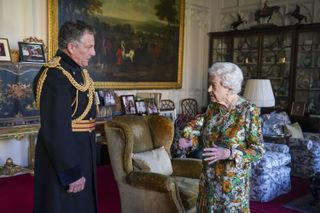 Queen Elizabeth II receives General Sir Nick Carter, Chief of the Defence Staff, during an audience in the Oak Room at Windsor Castle