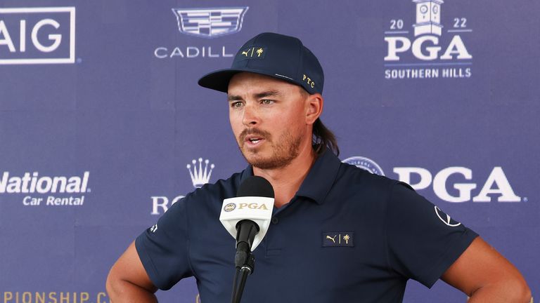 Rickie Fowler addresses the media ahead of the PGA Championship at Southern Hills