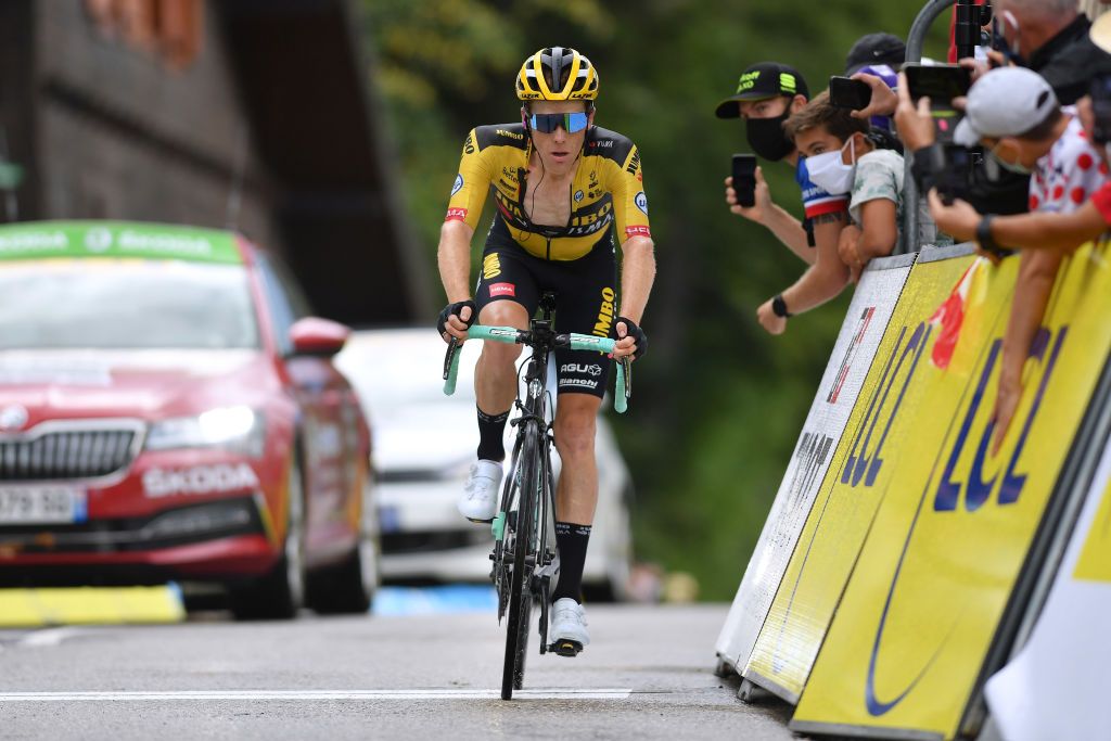 CHARTREUSE FRANCE AUGUST 13 Arrival Steven Kruijswijk of The Netherlands and Team Jumbo Visma during the 72nd Criterium du Dauphine 2020 Stage 2 a 135km stage from Vienne to Col de PorteChartreuse 1316m dauphine Dauphin on August 13 2020 in Chartreuse France Photo by Justin SetterfieldGetty Images