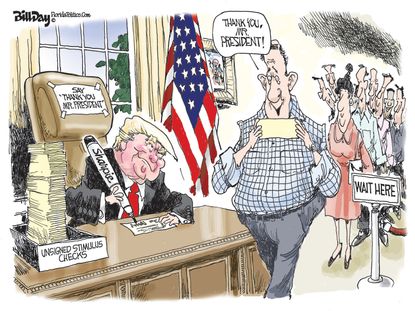 Political Cartoon U.S. Trump stimulus checks coronavirus&nbsp;