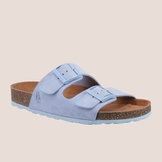 flay lay image of blue sandals 