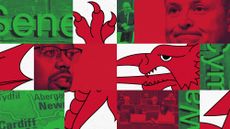 Photo composite of Vaughan Gething, Jeremy Miles, the Welsh flag and Senedd