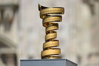 The races winner Trofeo Senza Fine Endless Trophy is pictured on Piazza Duomo in Milan during the 21st and last stage of the Giro dItalia 2021 cycling race a 303km individual time trial between Senago and Milan on May 30 2021 Photo by MIGUEL MEDINA AFP Photo by MIGUEL MEDINAAFP via Getty Images