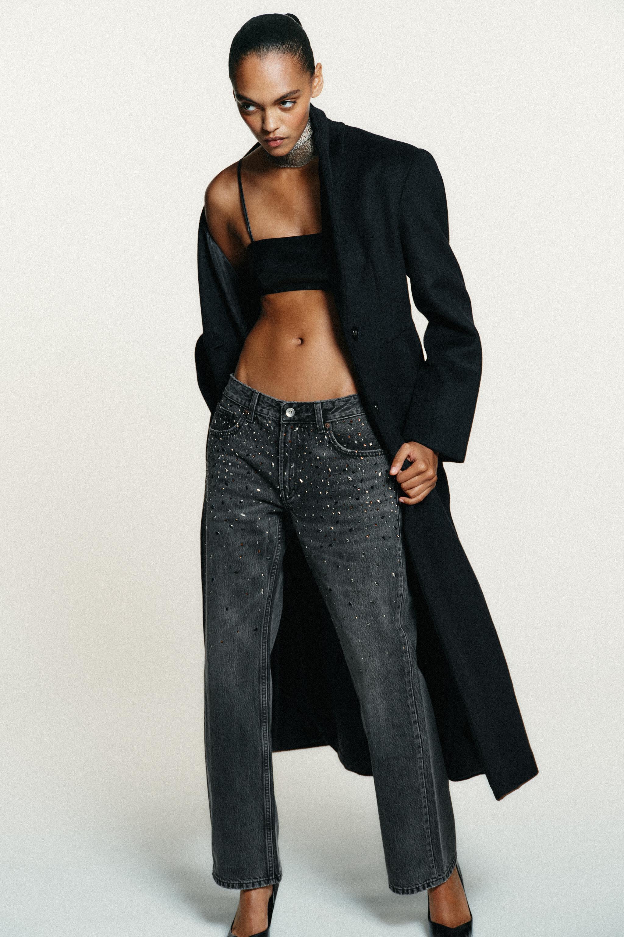 Trf Low Rise Rhinestone Straight Jeans