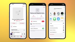 Tap the icon with two figures in the top right-hand corner Select Share Invite Link Select a way to share your playlist, either through AirDrop, Messages, or by simply copying and pasting the link