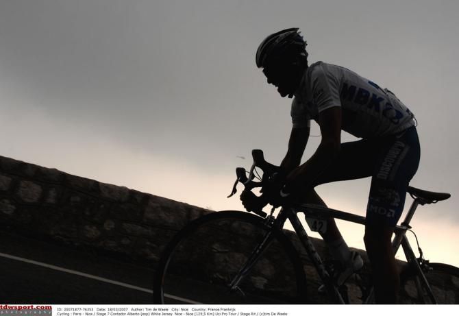 Alberto Contador climbs in Paris-Nice in 2007 for Discovery Channel