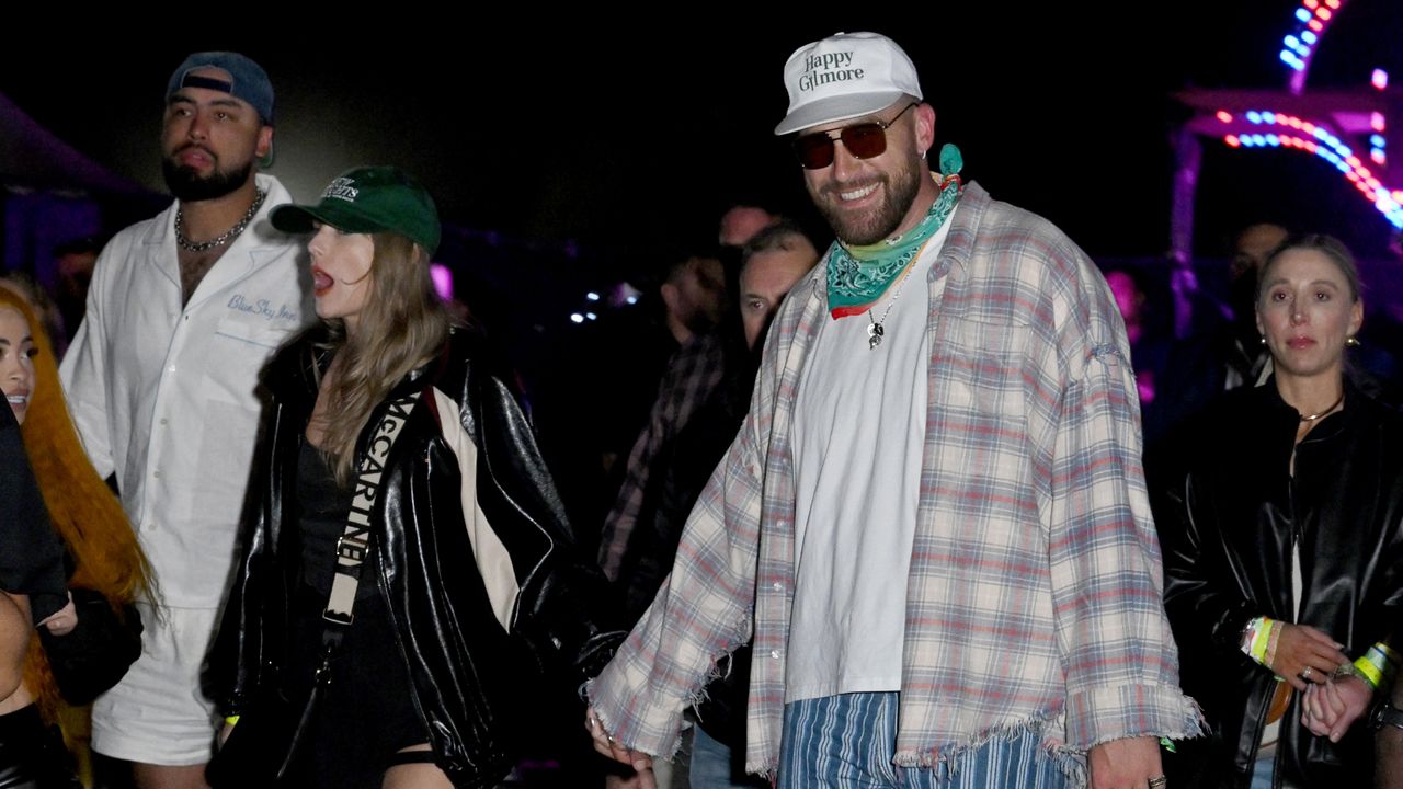 Taylor Swift and Travis Kelce at Neon Carnival held during the Coachella Music and Arts Festival on April 13, 2024 in Thermal, California. 