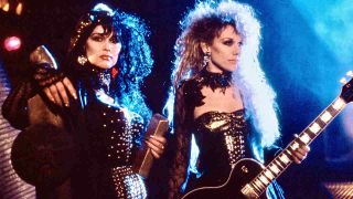 Heart’s Ann and Nancy Wilson on the set of a video shoot in 1985