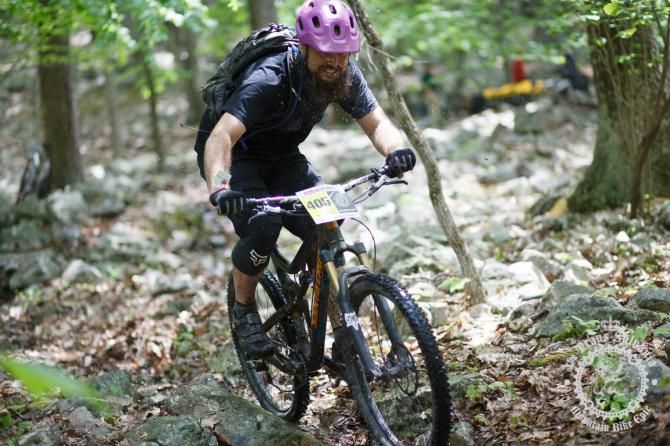 Nick Shepherd smiles as he hits the bottom of the Wildcat Gap Trail rock garden