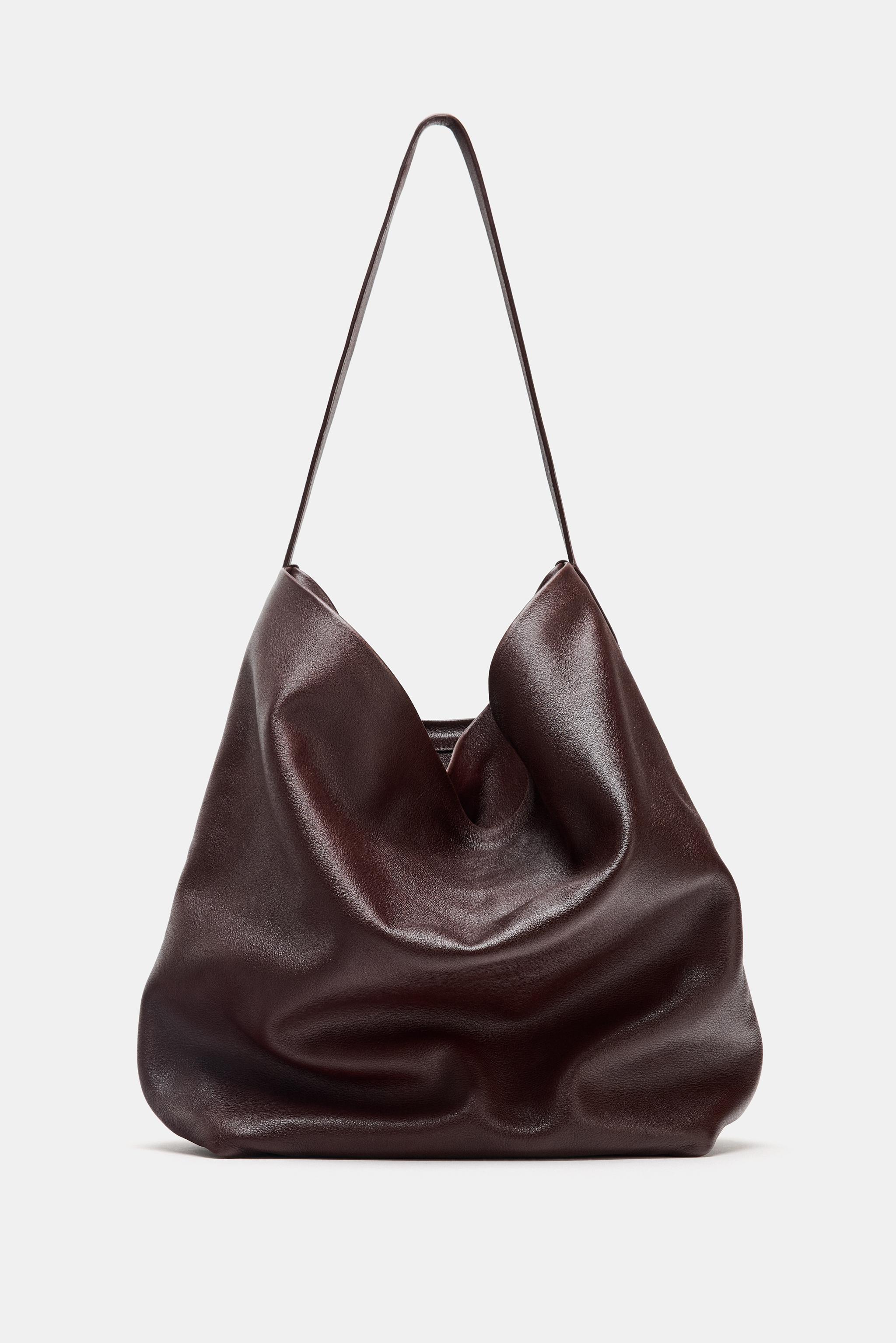 Double Compartment Leather Bucket Bag