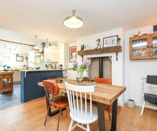 open plan kitchen diner with engineered oak flooring