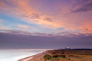 The view south from Dunwich Cliffs towards Sizewell B Nuclear Power Station.