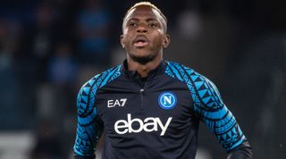 NAPLES, ITALY - OCTOBER 08: Victor Osimhen of SSC Napoli pre-game warm up during the Serie A TIM match between SSC Napoli and ACF Fiorentina at Stadio Diego Armando Maradona on October 08, 2023 in Naples, Italy. (Photo by Ivan Romano/Getty Images)