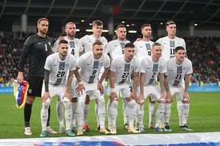 Slovenia Euro 2024 squad Players of Slovenia pose for a team photograph prior to the international friendly match between Slovenia and Portugal at Stozice Stadium on March 26, 2024 in Ljubljana, Slovenia. (Photo by Jurij Kodrun/Getty Images)