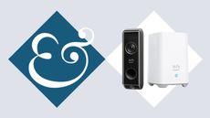 eufy S330 video doorbell on tile background next to Homes & Gardens '&' logo.