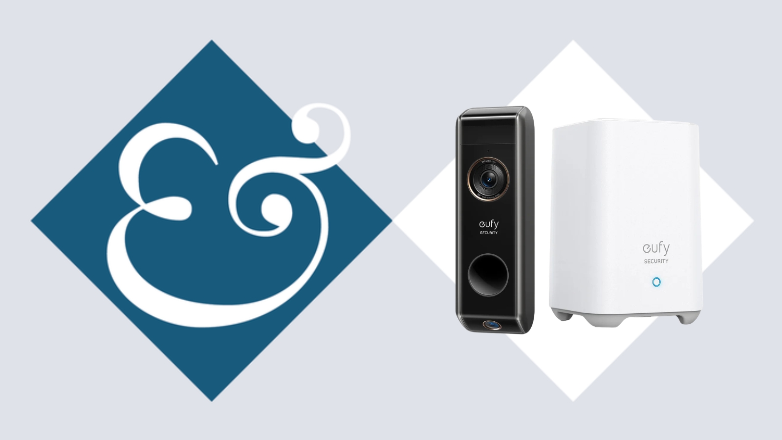 eufy S330 video doorbell on tile background next to Homes &amp; Gardens '&amp;' logo.