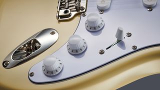closeup of the controls of the PRS SE Silver Sky
