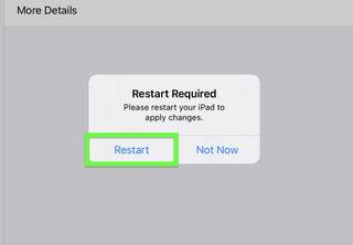iPadOS 15 beta developer step 14 — tap Restart