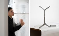 Designer Mario Tsai with a special acrylic edition of his ‘Grid’ bench
