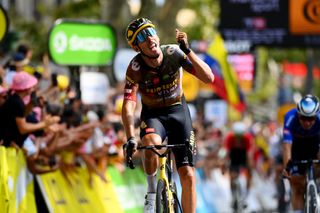 CAHORS FRANCE JULY 22 Christophe Laporte of France and Team Jumbo Visma celebrates winning during the 109th Tour de France 2022 Stage 19 a 1883km stage from CastelnauMagnoac to Cahors TDF2022 WorldTour on July 22 2022 in Cahors France Photo by Tim de WaeleGetty Images