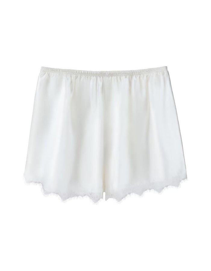 Uu Ben Women Mulberry Silk Shorts 100% Silk Pajama Lounge Shorts Lace Trim French Knickers Sleepwear Bloomer for Women White