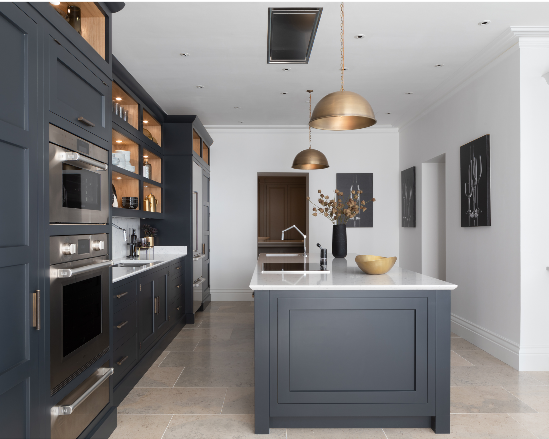 Gold kitchen lighting ideas in a grey kitchen.